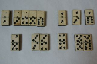 14 Antique Civil War Era Bovine Bone & Ebony Small Domino With Brass Pin