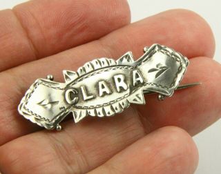 Antique Victorian Chester Hm 1897 Sterling Silver Clara Name Brooch Pin