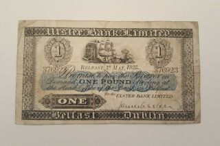 Rare Ulster Bank Ltd Belfast £1 Banknote - 376923 1st May 1923 Handsigned Usher