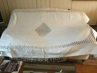 Antique Vintage Linen A Lace Large Tablecloth