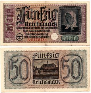 Germany 50 Reichsmark (nazi - Wwii) 1940 - 45,  Pick R - 140,  Fine Rare