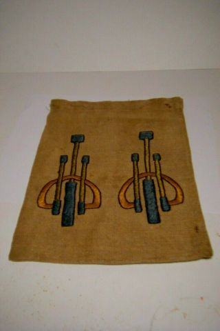Ant.  Vtg Arts & Crafts Ecru Linen Embroidered Draw String Bag Purse