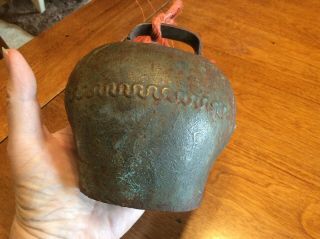 Antique Vintage Huge Swiss Cow Bell Hand Forged Iron Primitive