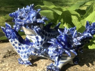 Vintage Antique Chinese Dragons Statue Figure Porcelain Blue & White Hand Made