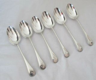 Set Of 6 19thc Silver Plated Dessert Spoons - Bead Edge - John Gilbert