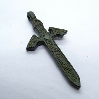 Viking Ancient Artifact Bronze Pendant With Sword Double Sides
