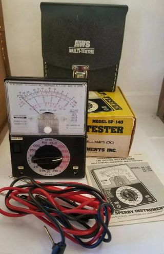 Vintage Sperry Volt - Ohm Aws Multi - Tester Model Sp - 140 Box And Paperwork