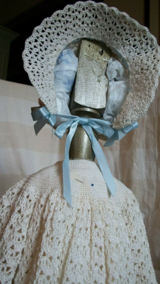 Handmade Beige Crochet Dress And Hat For Large Antique German Or French Doll