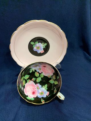 Rare Black Paragon Cabbage Rose Tea Cup And Saucer Nr