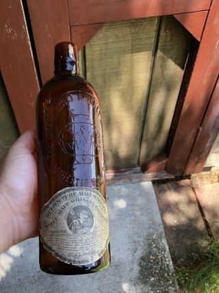Rare Duffy Malt Whiskey Co.  Bottle With Label Rochester,  Ny Pat.  1886 Bottle