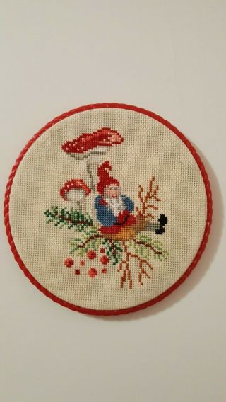 Swedish Christmas,  Santa With Horse Hand Embroidered Picture Cross Stitch