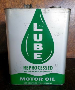 Vintage Lube Reprocessed Motor Oil Can 2 Gallon Empty Advertising Seaboard Rare