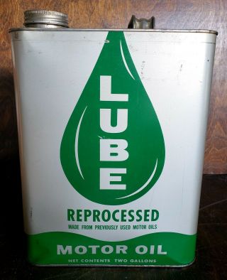 Vintage Lube Reprocessed Motor Oil Can 2 Gallon Empty Advertising Seaboard RARE 3