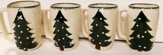 EXPRESSLY YOURS RARE HAND PAINTED SNOWMAN TREES SET 4 LARGE CERAMIC MUGS WINTER 2