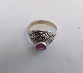 Retro/vintage Old 875 Silver Ring With A Purple Eye Antique Jewelry
