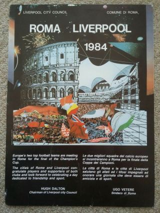 Liverpool Roma European Cup Final 1984 Poster A4 Size.  Very Rare.