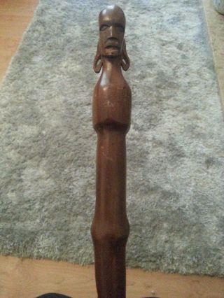 Vintage Hand Carved African Head Hardwood Walking Stick With Hand Carved Spirals