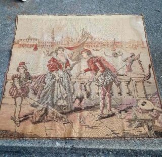 Vintage Tapestry Wall Hanging Woven Victorian Scene Made In Italy 38x39