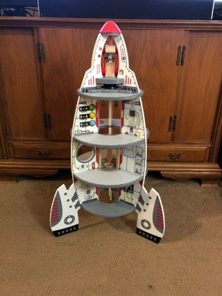 Hape Discovery Space Center,  Wood Toy 14.  2 X 7.  1 X 22.  4 Rare Rocket Spaceship