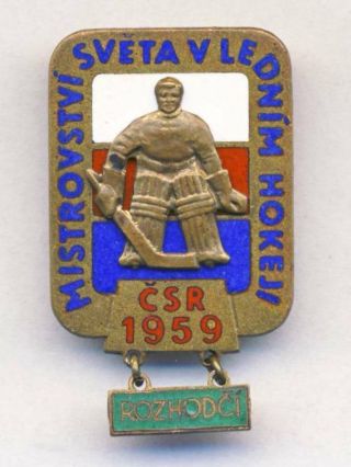 1959 Iihf World Ice Hockey Championships Referee Pin Badge Participant Rare