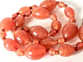 Antique Vintage Red/orange Colour Hand Blown Glass Beaded Necklace 15.  5inch
