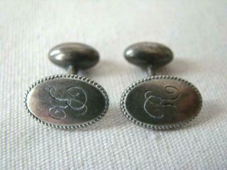 Lovely Antique Victorian Sterling Silver Fixed Back French Cufflinks,  Letter " R "