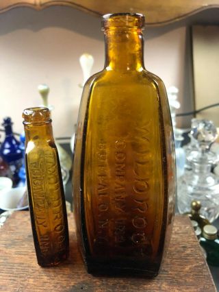 Two Antique Wildroot Hair Tonic Bottles Buffalo Ny Two Tone Amber Medicine 1800s