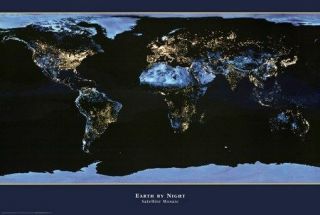 World Map Poster Earth By Night Rare Hot 24x36 - Print Image Photo - E10