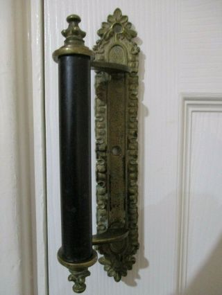 Antique 8.  1/2 " Brass With Black Handle & Brass Finials At Each End Of The Handle