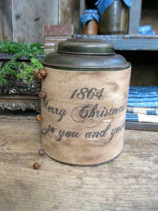 Early Antique Pantry Tin W Green Paint Merry Christmas To You & Yours