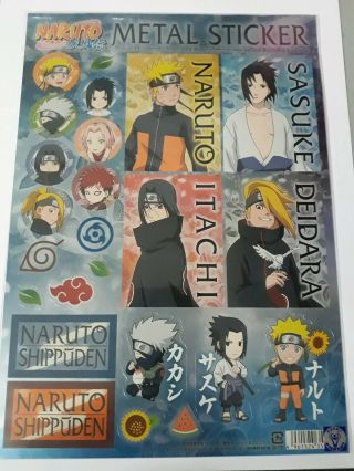 Rare Naruto Metallic Sticker Sheet Akatsuki Sasuke Gaara Itachi Sakura Kakashi
