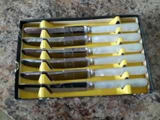 Set Of Six Vintage Stainless Steel Tea/butter Knives By Monogram With Pearlised