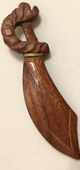 Rare 1940s Elzac Large Sword Saber Carved Wood Brooch Pin