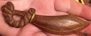 Rare 1940s ELZAC large Sword Saber Carved Wood Brooch Pin 2