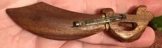 Rare 1940s ELZAC large Sword Saber Carved Wood Brooch Pin 3