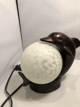 Bronze F Dolphin With Art Glass Globe Lamp - - Rare -