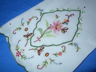 Fabulous Vtg Antique Madeira Hand Embroidered Linen Guest Bath Tea Hand Towel