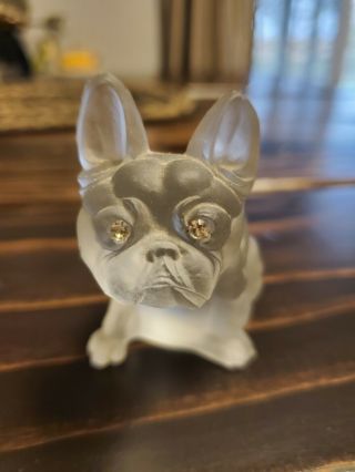 Antique Czech? Frosted Glass French Bulldog Dog Figurine Sparkly Eyes