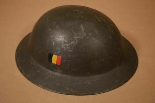 Vintage Antique Military Belgian Army Green Pot Helmet W Painted Belgium Flag