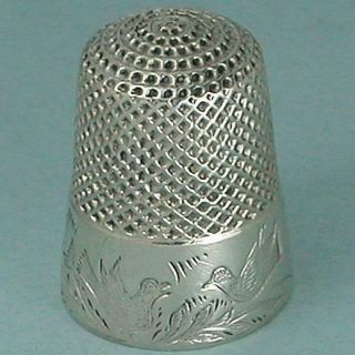 Antique Sterling Silver Birds & Flowers Thimble American Circa 1880s