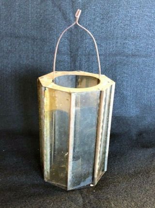 Antique Tin & Glass Candle Lantern Early Christmas Lighting