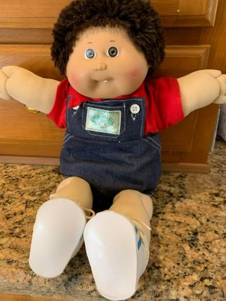 Vintage 1985 Cabbage Patch Kid Baby Doll 16 " Brown Eyes & Hair Tooth Dimples