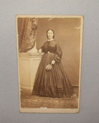 Old Antique Vtg 1860s Cdv Photograph Civil War Era Young Woman Tax Stamp