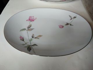 14 In Oval Serving Platter Dawn Rose Style House Fine China Vintage Japan Silver