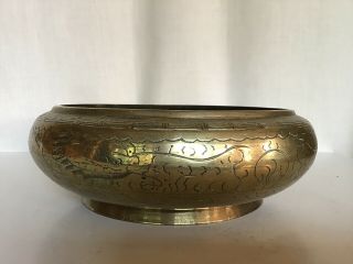 Antique Large Heavy Chinese Brass Bulbous Etched Dragon Bowl/planter