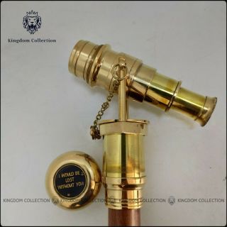 Nautical Collectible Antique Finish Brass Telescope Spyglass Walking Stick Canev