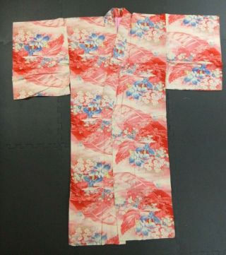 Antique,  Japanese Kimono,  Juban Inner,  Cotton,  Pink,  Rare N112512