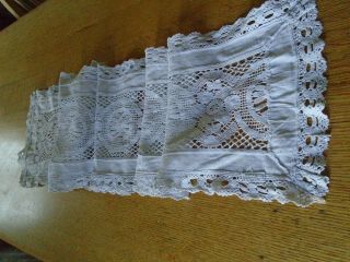 Vintage Cotton And Lace Table Runner - 10.  5 X 64 Inches