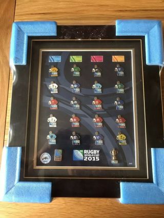 Very Rare 2015 Rugby World Cup 20 Nations 21 Pin Badges Framed Picture