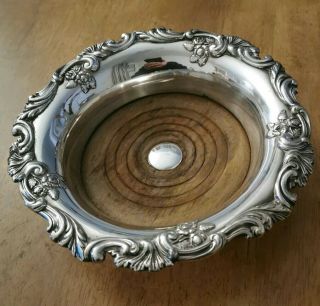 Vintage/antique,  Silver Plated Champagne Bottle Coaster With Wood Base